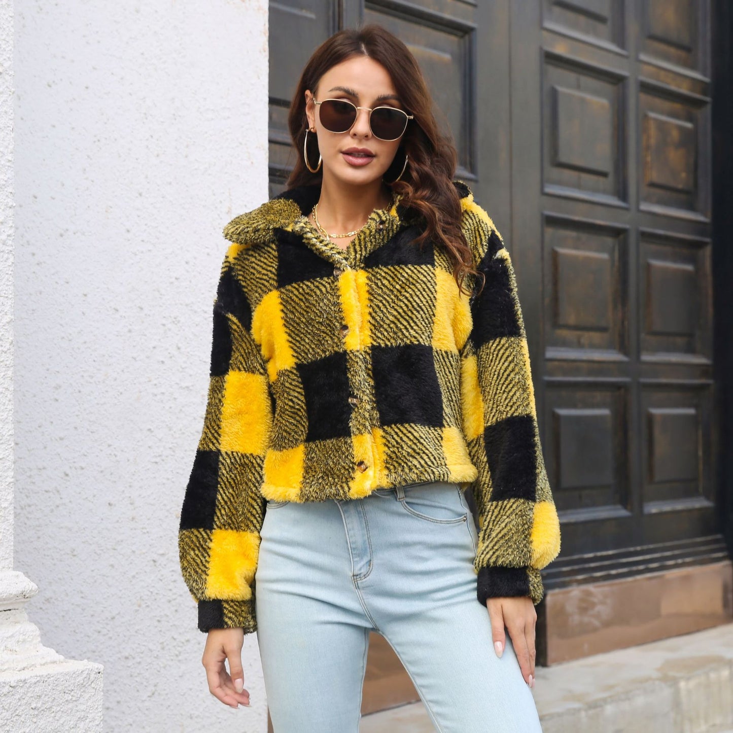 Plaid Double-Sided Velvet Jacket For Women