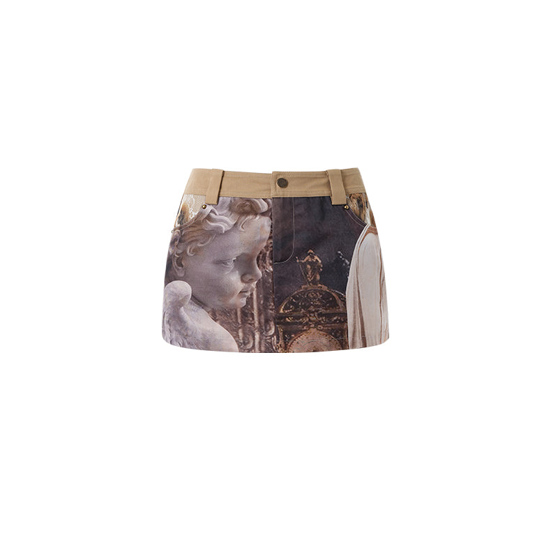 Vintage Design Print Mini Skirt