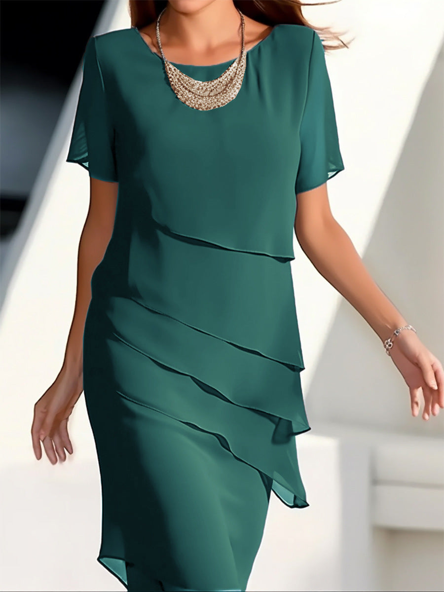Patchwork Round-Neck Short-Sleeve Dress