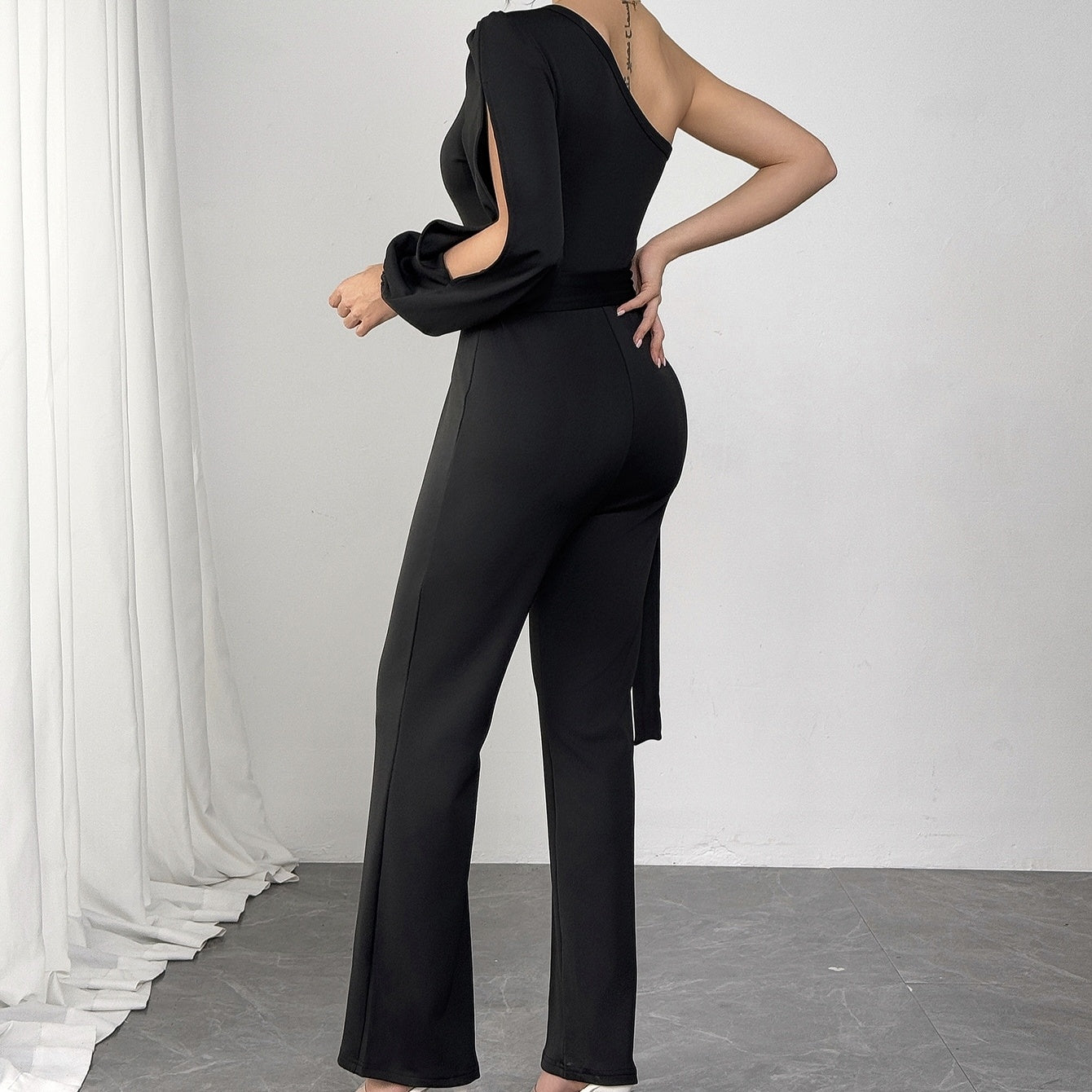 Single Shoulder Design Slimming Jumpsuit - US Only