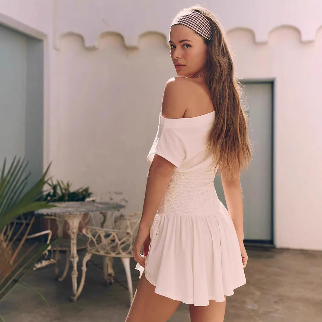 Off-Shoulder Waist-Tight Slim-Fit Short Dress