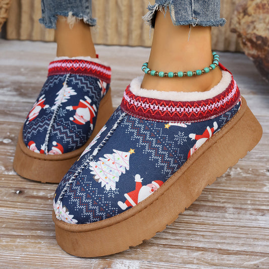 Women's Cartoon Christmas Print Ankle Boots