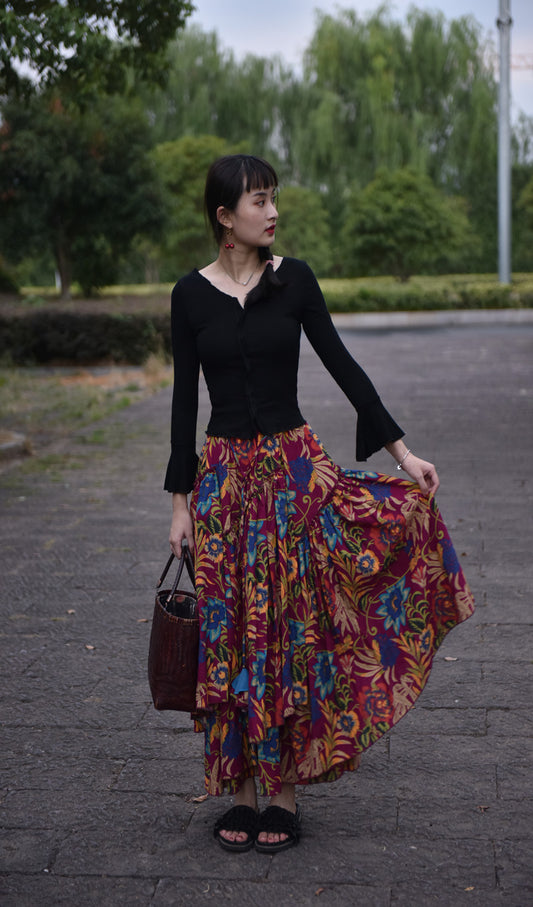 Printed Cotton+Linen Ethnic Skirt For Women