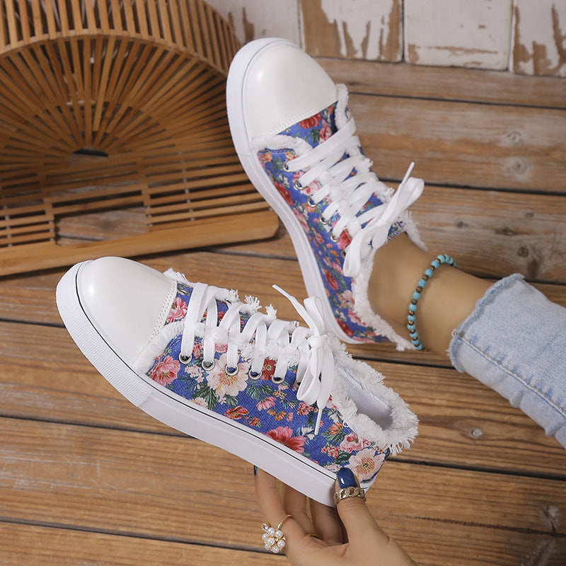 Flat-Bottom Graffiti Canvas Shoes For Women