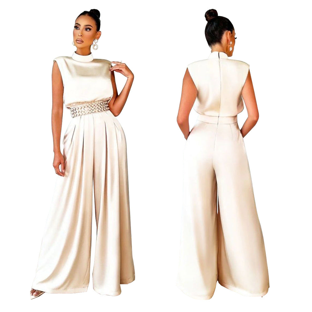 Women's Sleeveless Fitted-Waist Jumpsuit