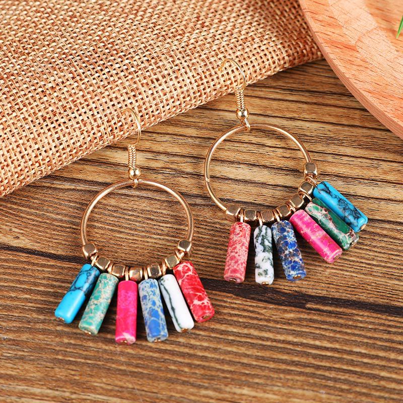 Large Hoop Earrings - Colourful Bohemian Natural Turquoise Pendant Hoop Earrings