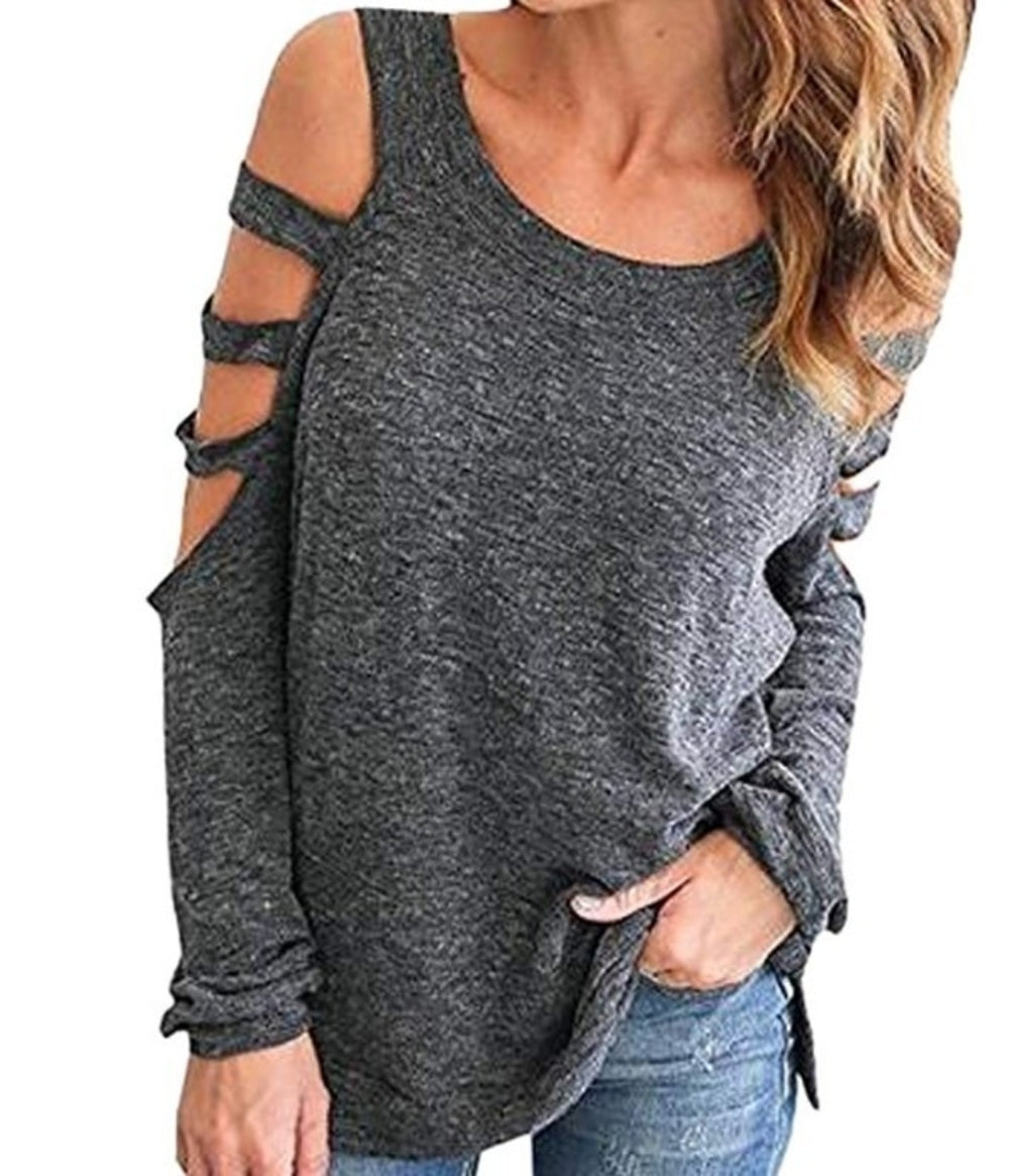 Women's Open Shoulder Long-Sleeve Casual Top - Made in USA