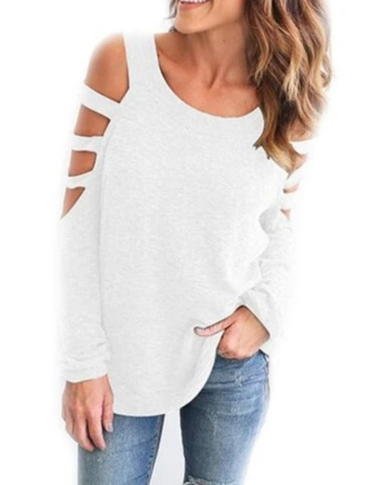 Women's Open Shoulder Long-Sleeve Casual Top - Made in USA