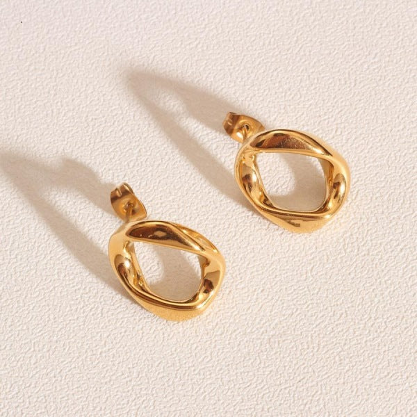 Temperament Simple Titanium Steel Gold-plated Twisted Hoop Earrings Girls Ear Jewelry