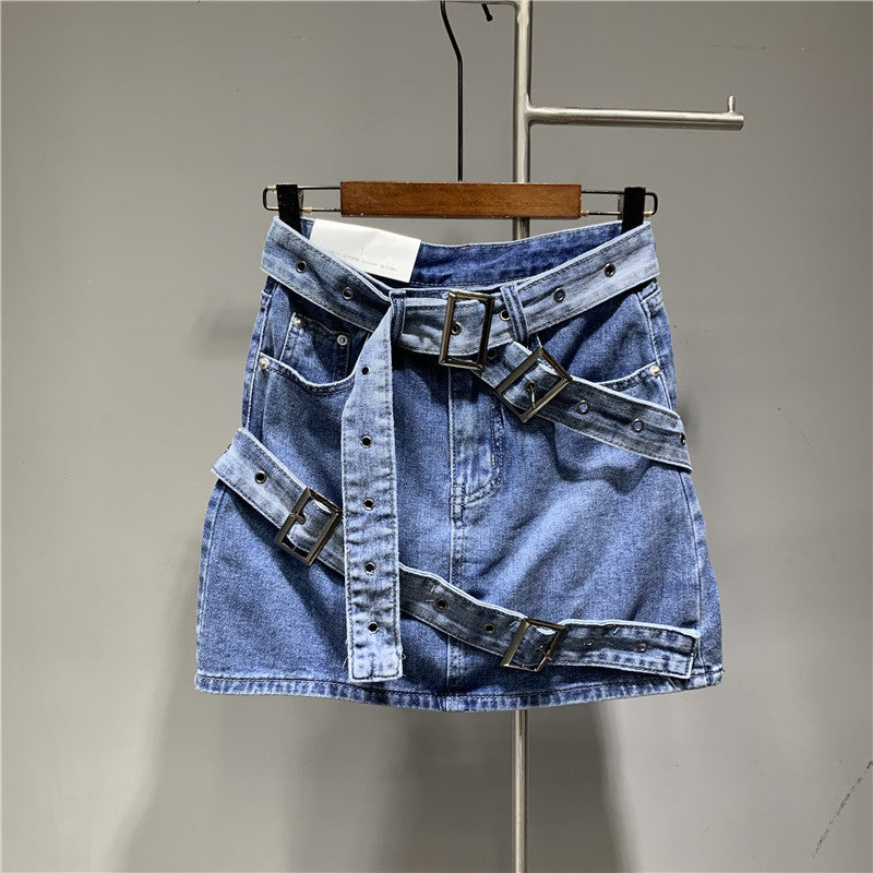 Design Denim Skirt With Straps