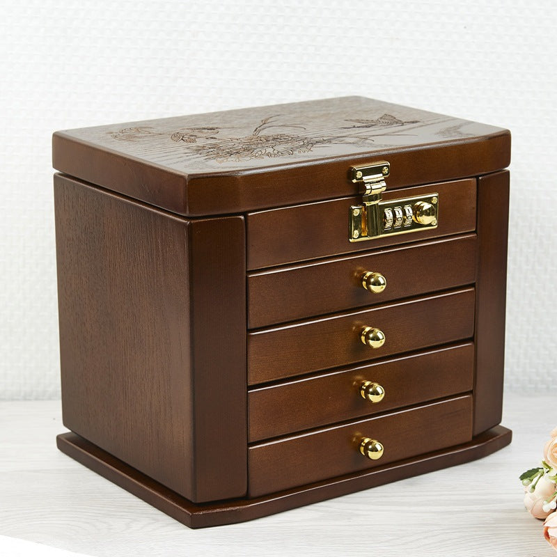 Combination-Lock Solid Wood Jewellery Box