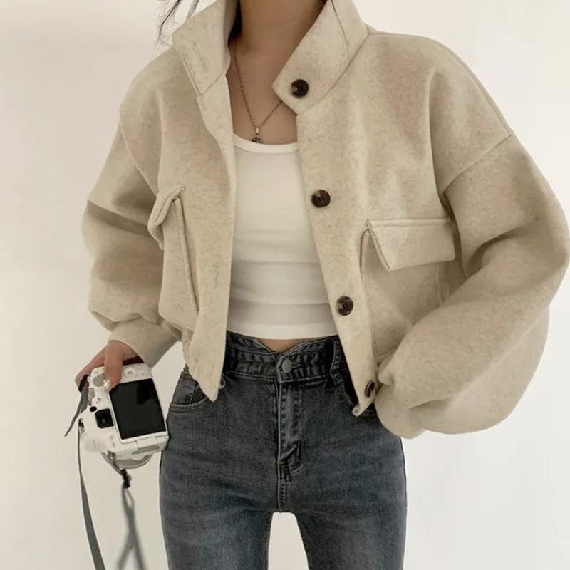 Short Idle Loose Casual Woollen Coat