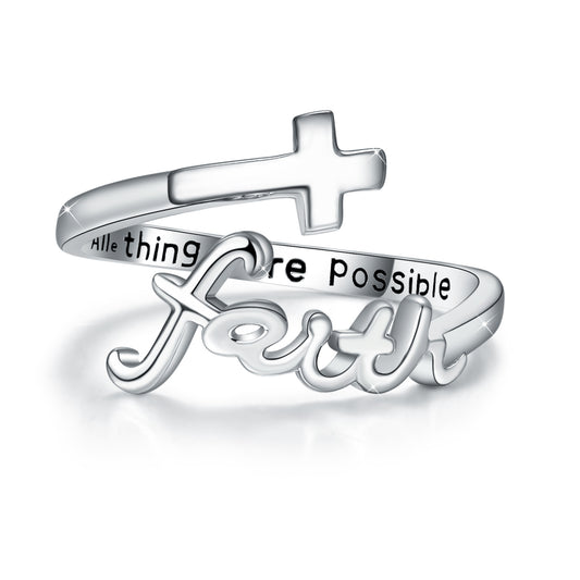 Silver "Faith" Adjustable Ring - "Everything Is Possible" Ring For Women