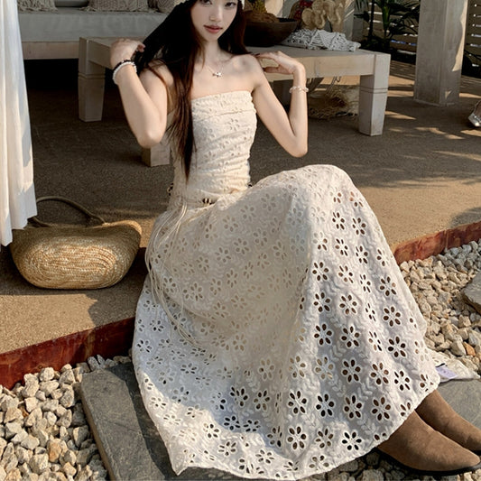 Summer Embroidered Dopamine Strapless Bohemian Style Dress For Women