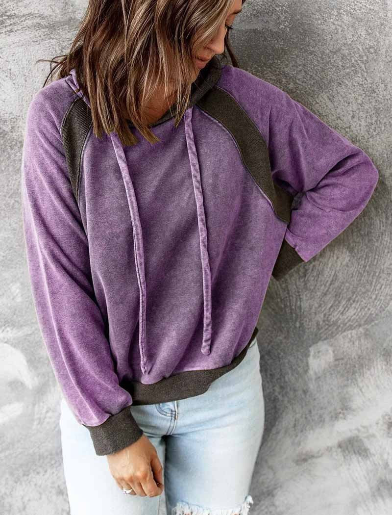 Casual Patchwork Hooded Long-Sleeve Sweater Shirt