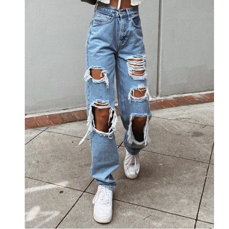 Women's Ripped Slimming Washed Denim Trousers