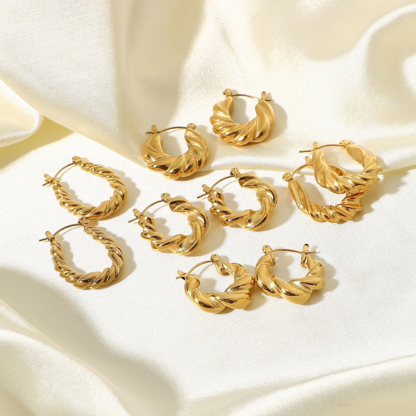 Stainless Steel Twist Hoop Earrings - Titanium Steel - 18K Gold-Plated
