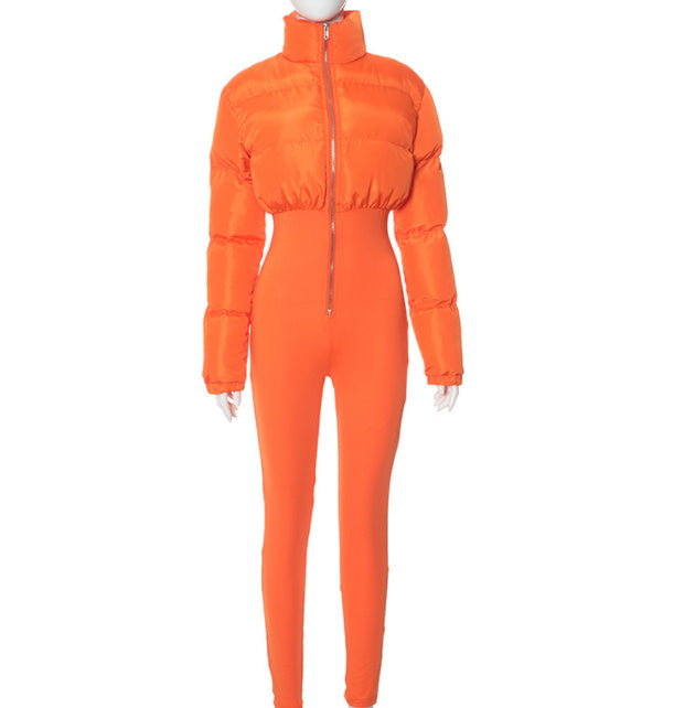 Cotton-Padded Short Jacket Jumpsuit