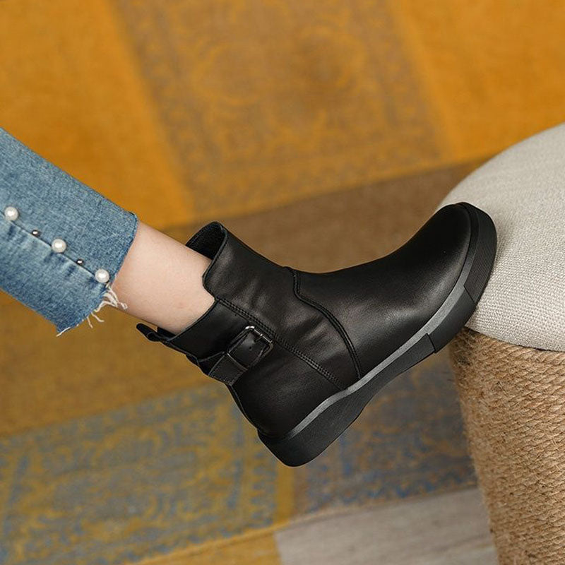 Vintage Side-Zipper Buckle Ankle Boots