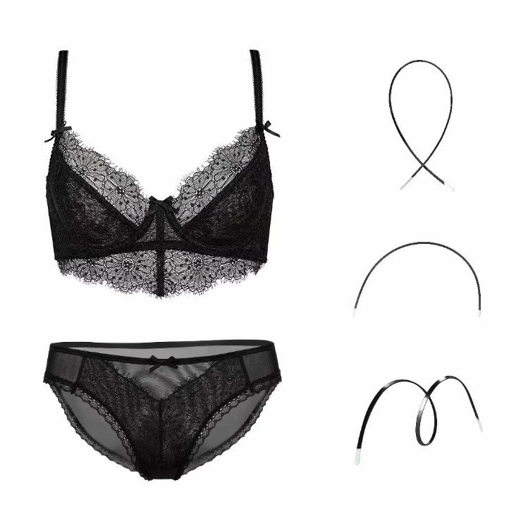 Transparent  Embroidery Bra & Panties Set