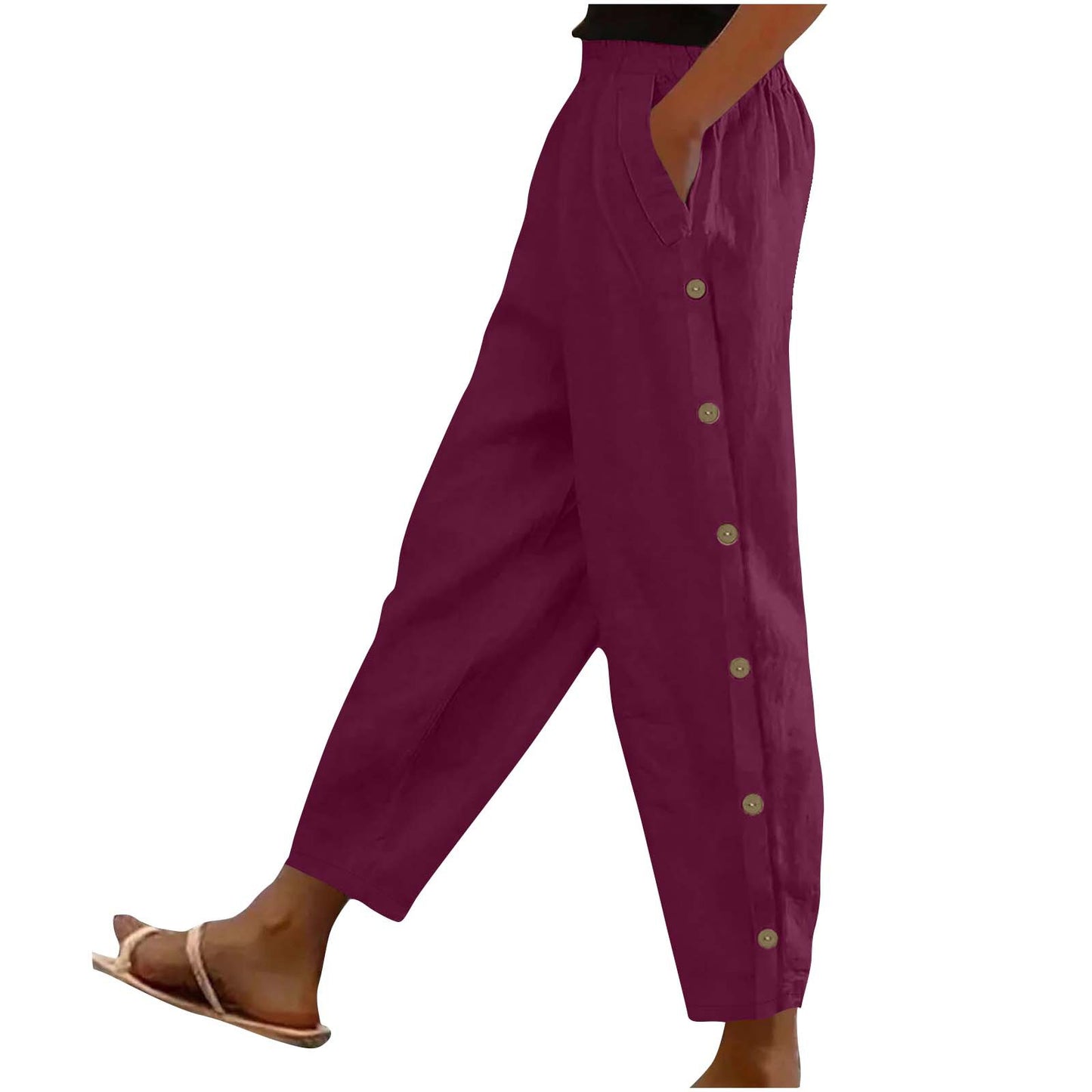 Mid-Rise Cotton-Linen Casual Loose-Fitting Trousers