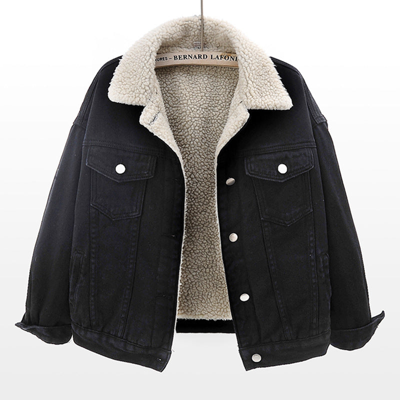 Women's Lamb Wool Thickened Velvet Denim Jacket