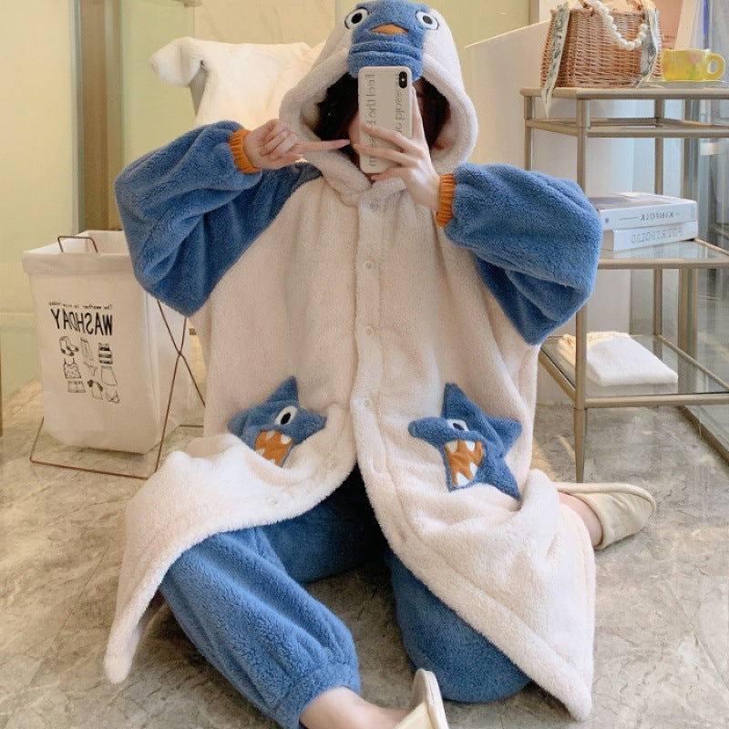 Plush Flannel Cartoon Cute Hooded Pyjamas