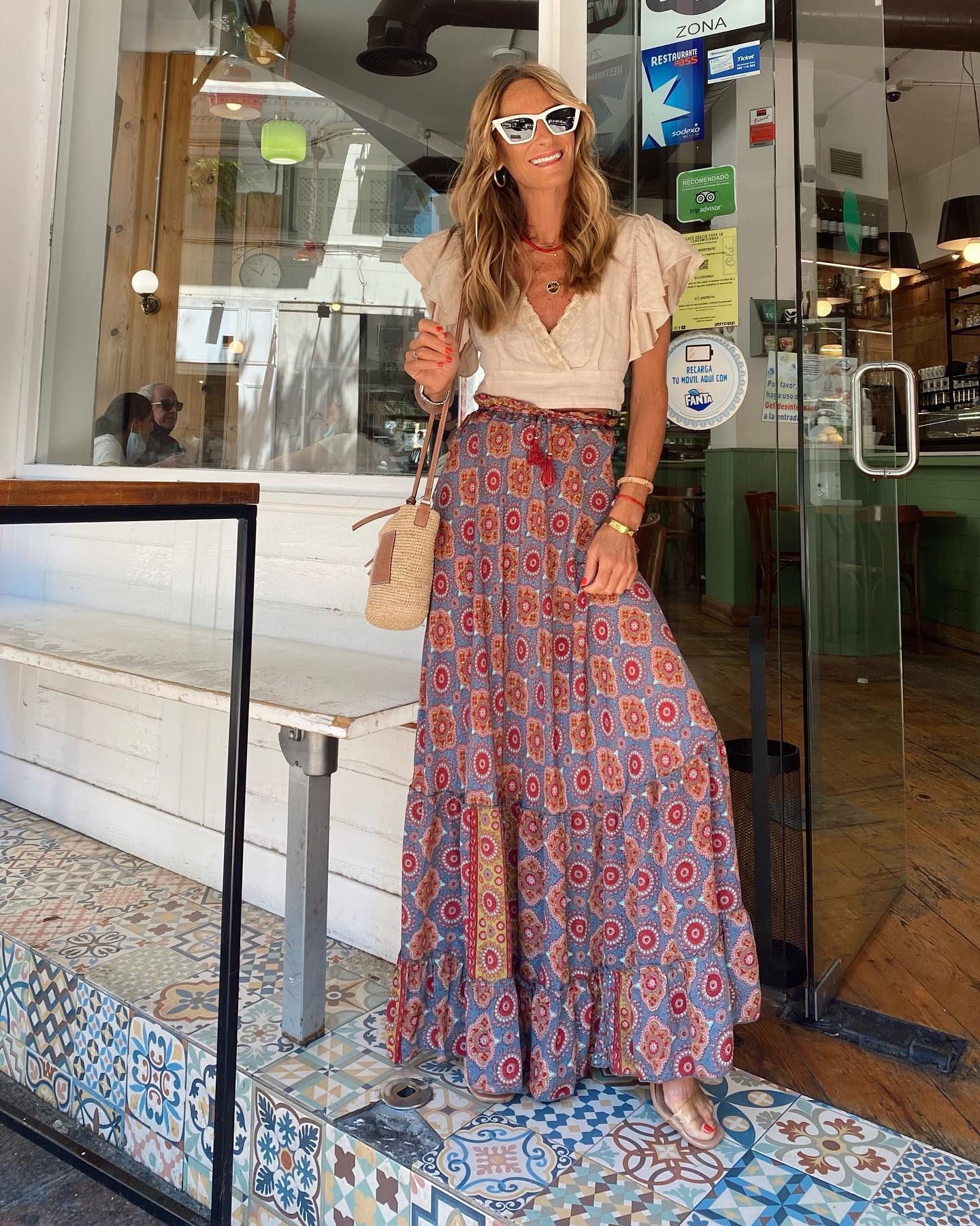 Women's Printed Long Skirt With Ruffles on the Edge