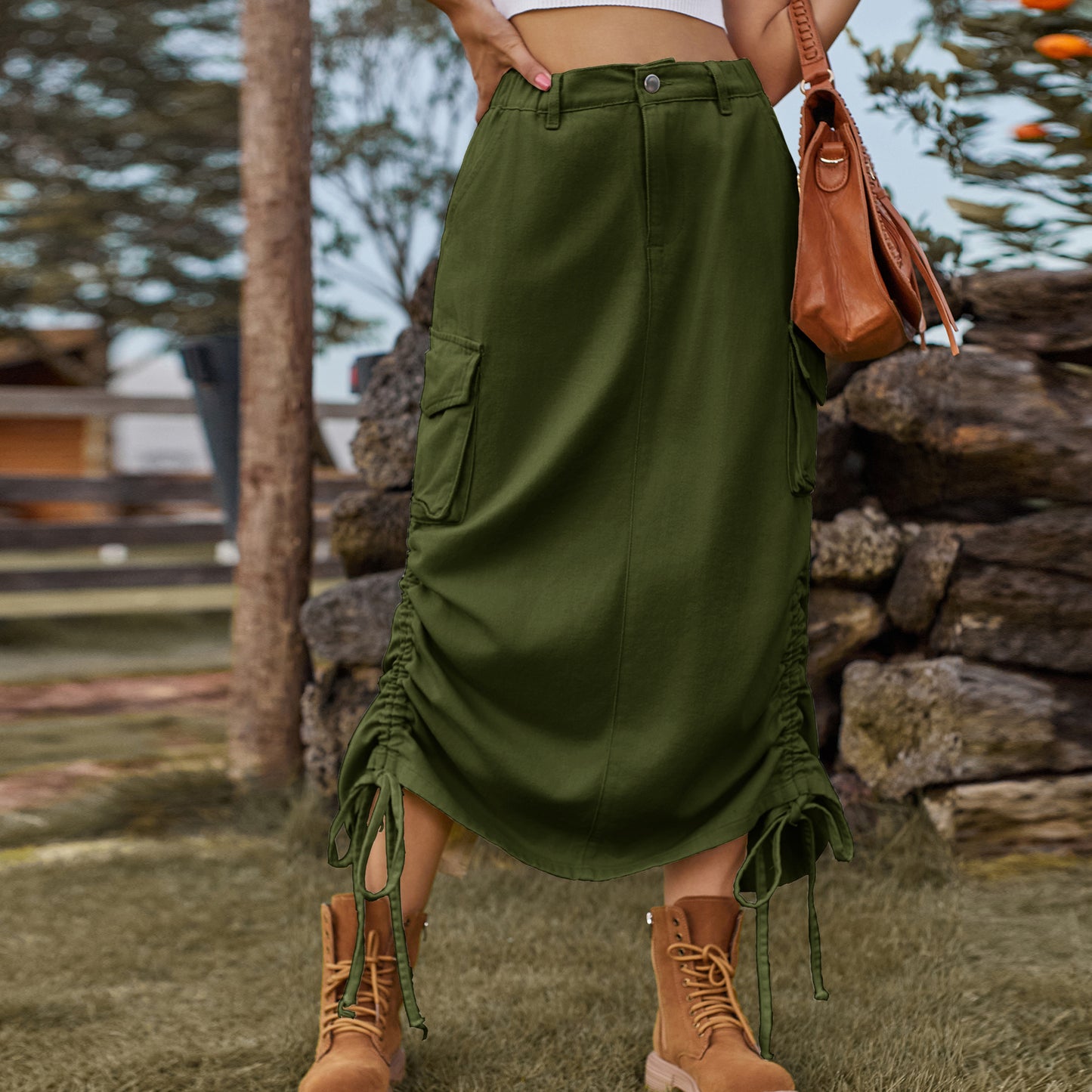 American-Style Denim Casual Midi Skirt