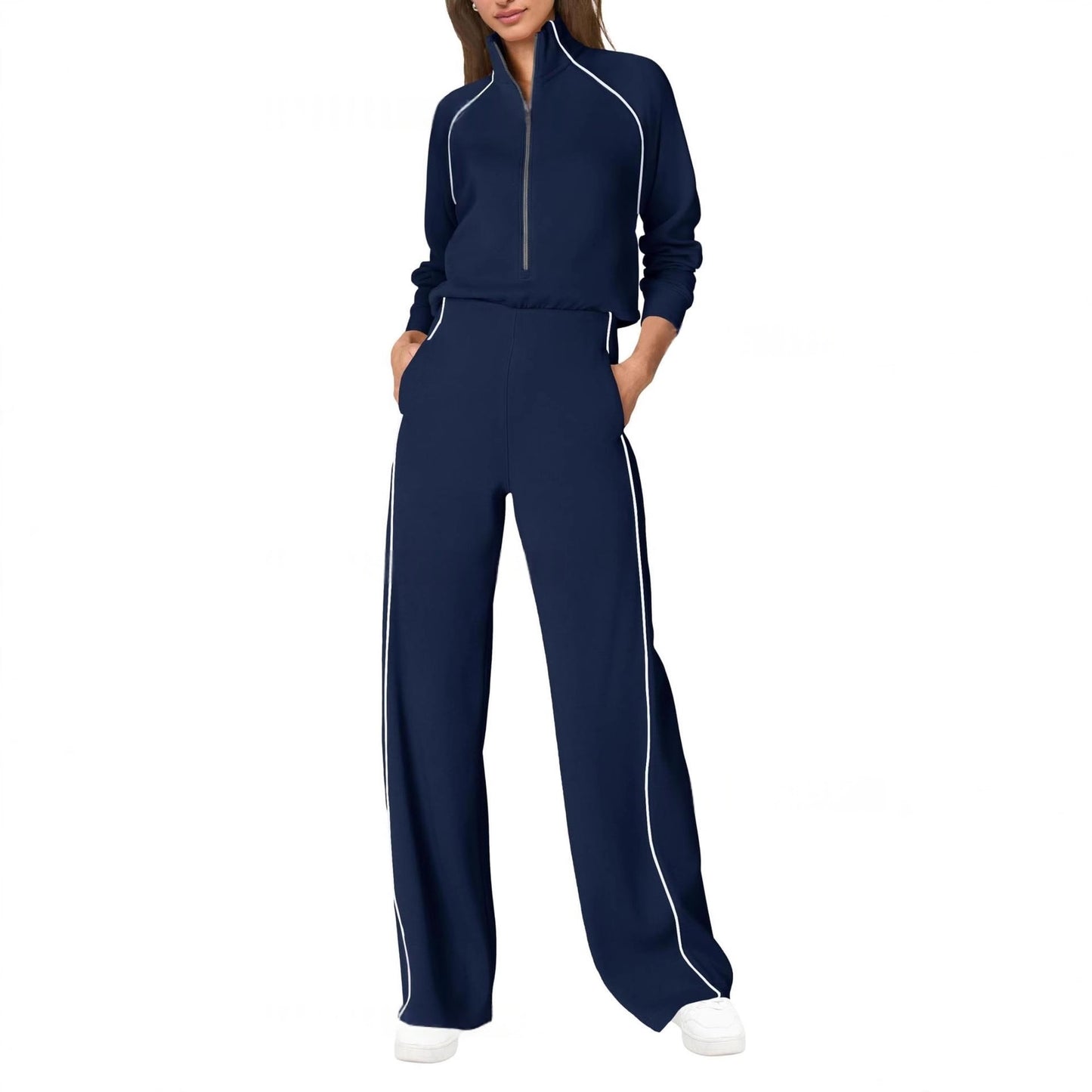 New Color-Block Casual Fashionable Half-Zip Sports Jumpsuit
