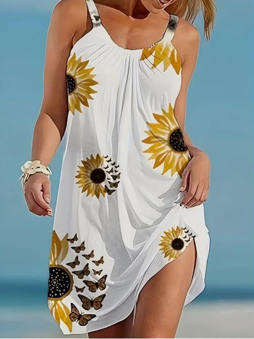 Sunflower Printed Casual Loose Cami Dress - US Only