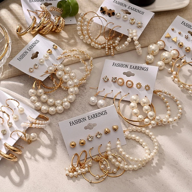 Gold Hoop Earrings - Pearl Punk Set