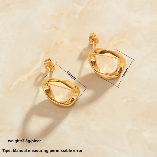 Temperament Simple Titanium Steel Gold-plated Twisted Hoop Earrings Girls Ear Jewelry