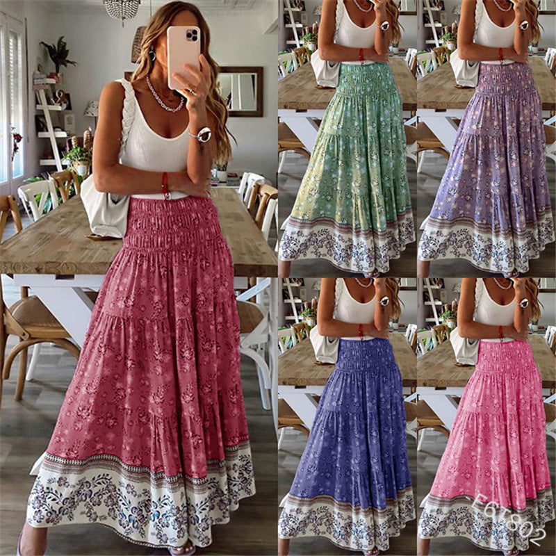 Printed High-Waist Casual Skirt