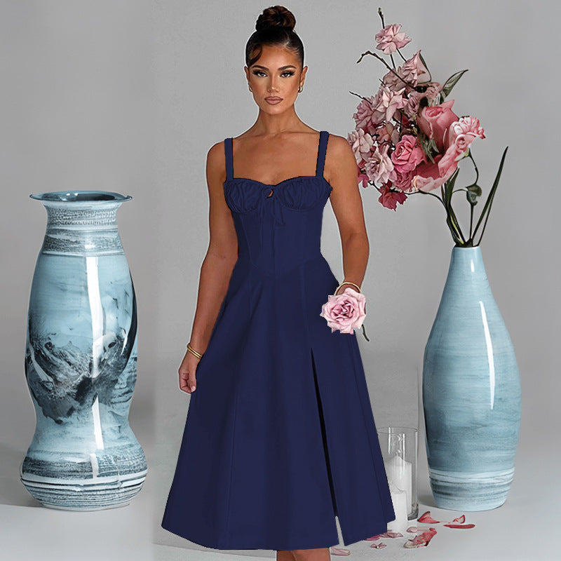 Casual Lace-Up Slim-Fit Slit Sling Dress