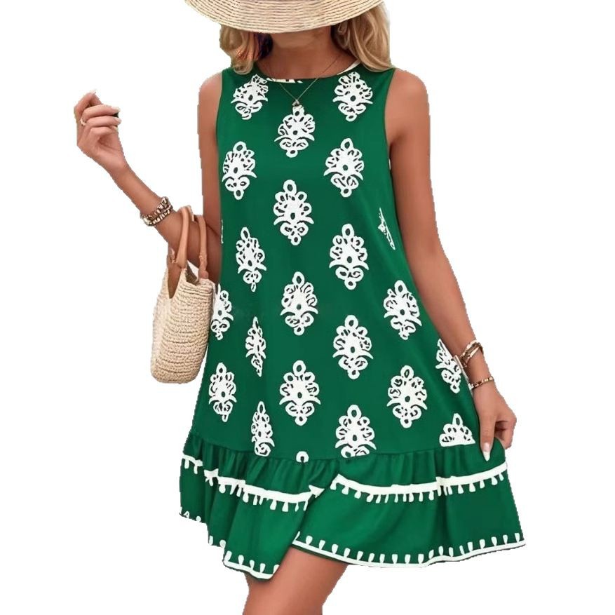 Women's Elegant Printed V-neck A- Line Skirt