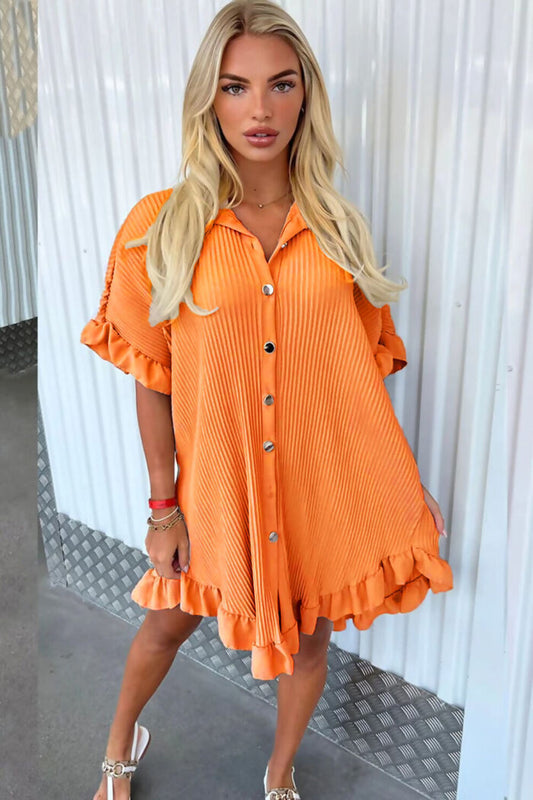 Women's Pleated Shirt Mini Dress