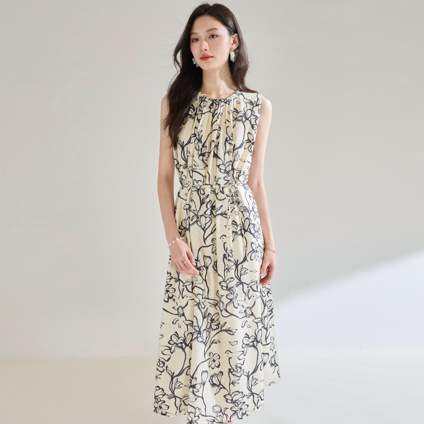 Printed Loose Round Neck Vacation Style Sleeveless Dress