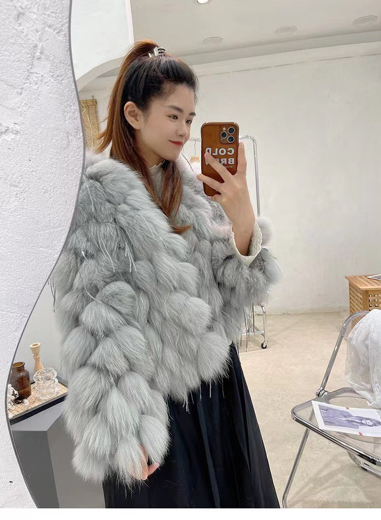 Plush Fox Fur Female Short Tassel Thickened Coat