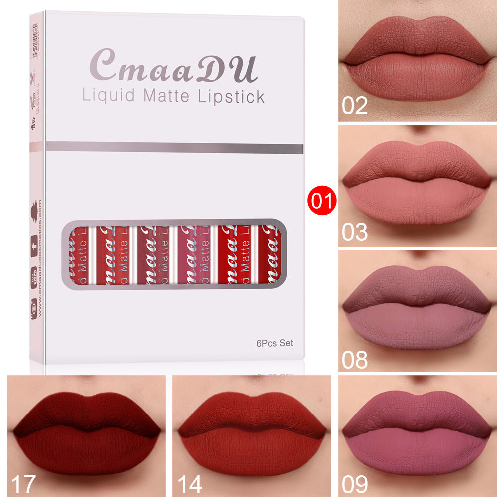 Six Boxes of Matte Non-Stick Cup Waterproof Lipstick - Long-Lasting Lip Gloss