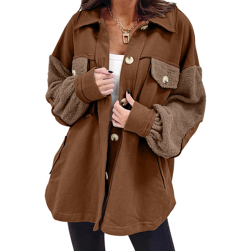 Plush Splicing Loose Jacket for Women