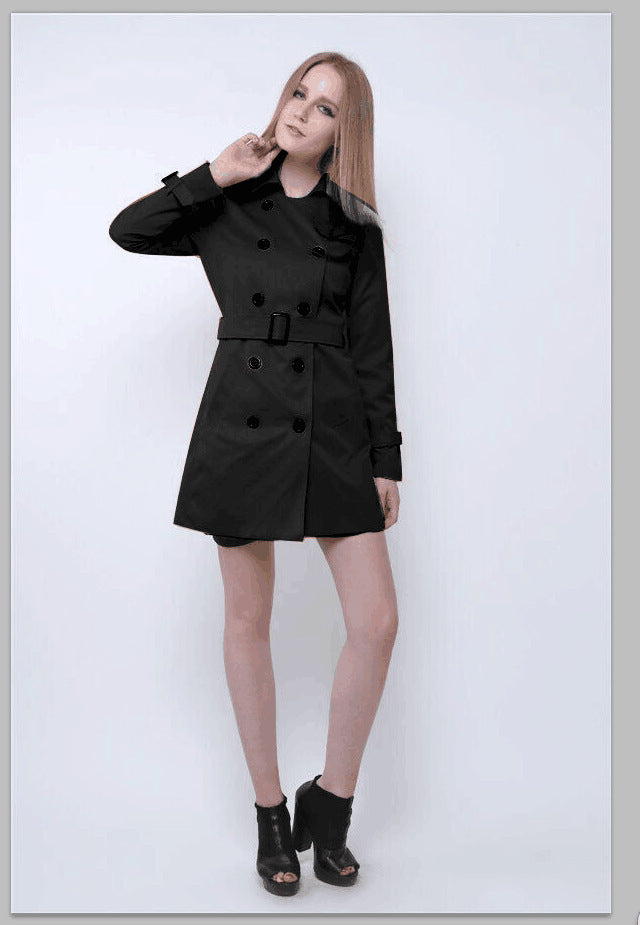 Women's Slim-Fit Elegant Double-Breasted Belt Trench Coat