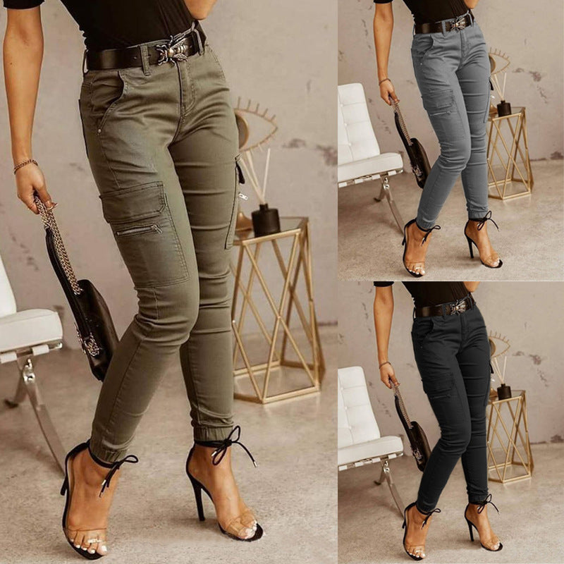 Women's Low-Waist Pockets Long Trousers