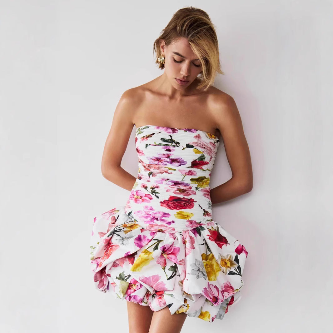 New-Style Strapless Pleated Short Dress