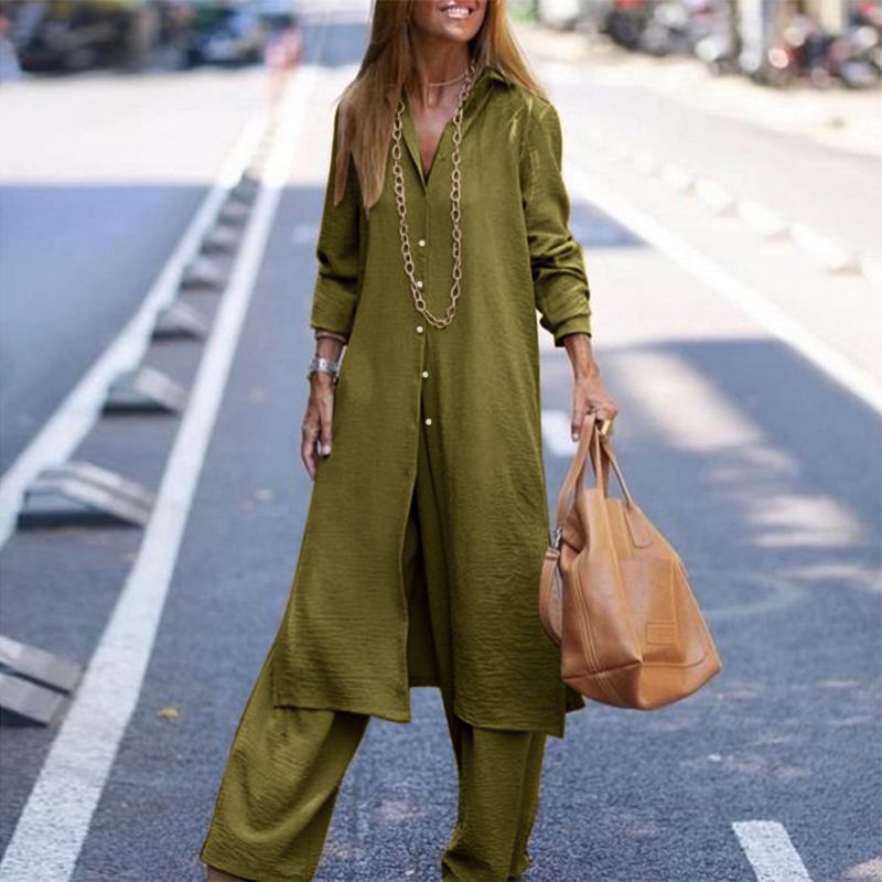 Casual Long-Sleeve Shirt  + Long Trousers Suit For Women