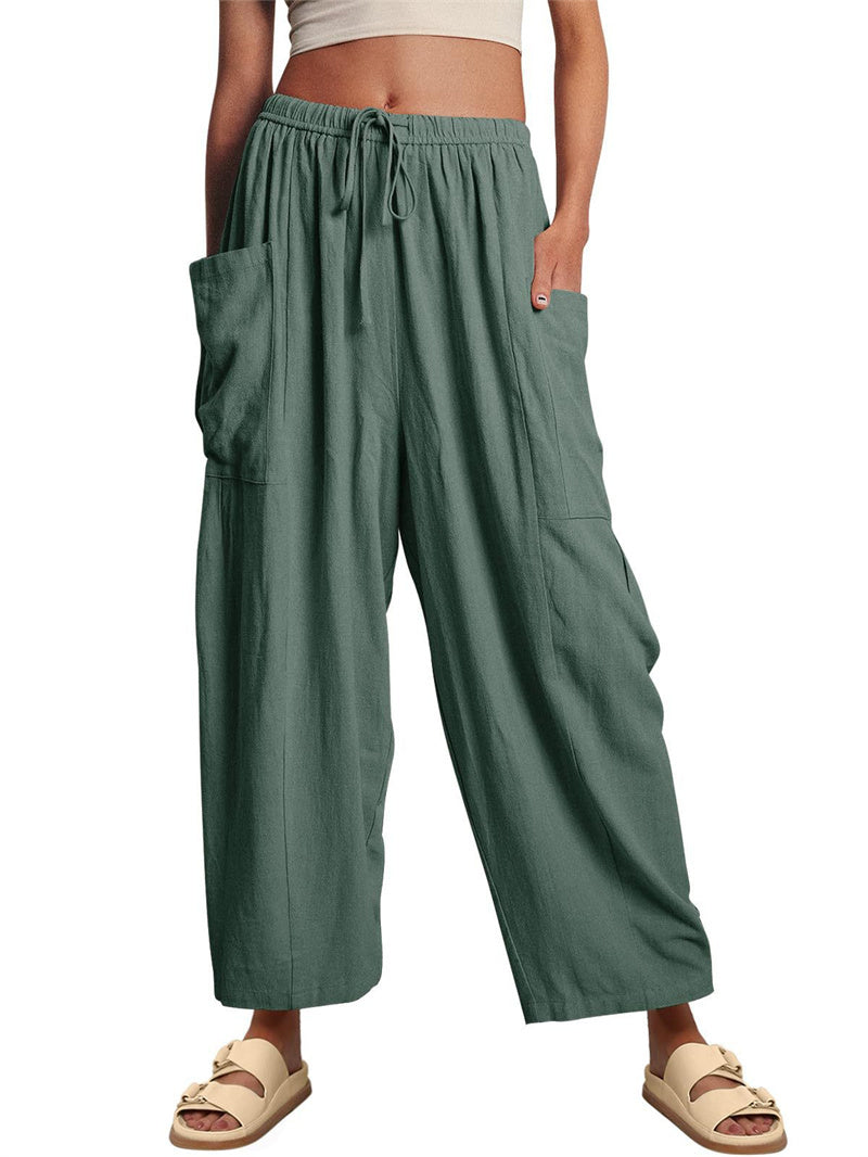 Fashion Wide-Leg Loose Elastic High-Waist Pleated Long Trousers