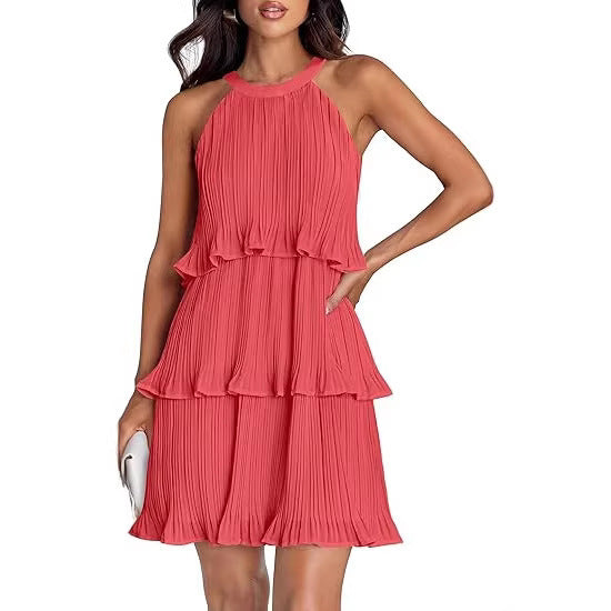 Pullover Tiered Ruffled Hem Sleeveless Dress