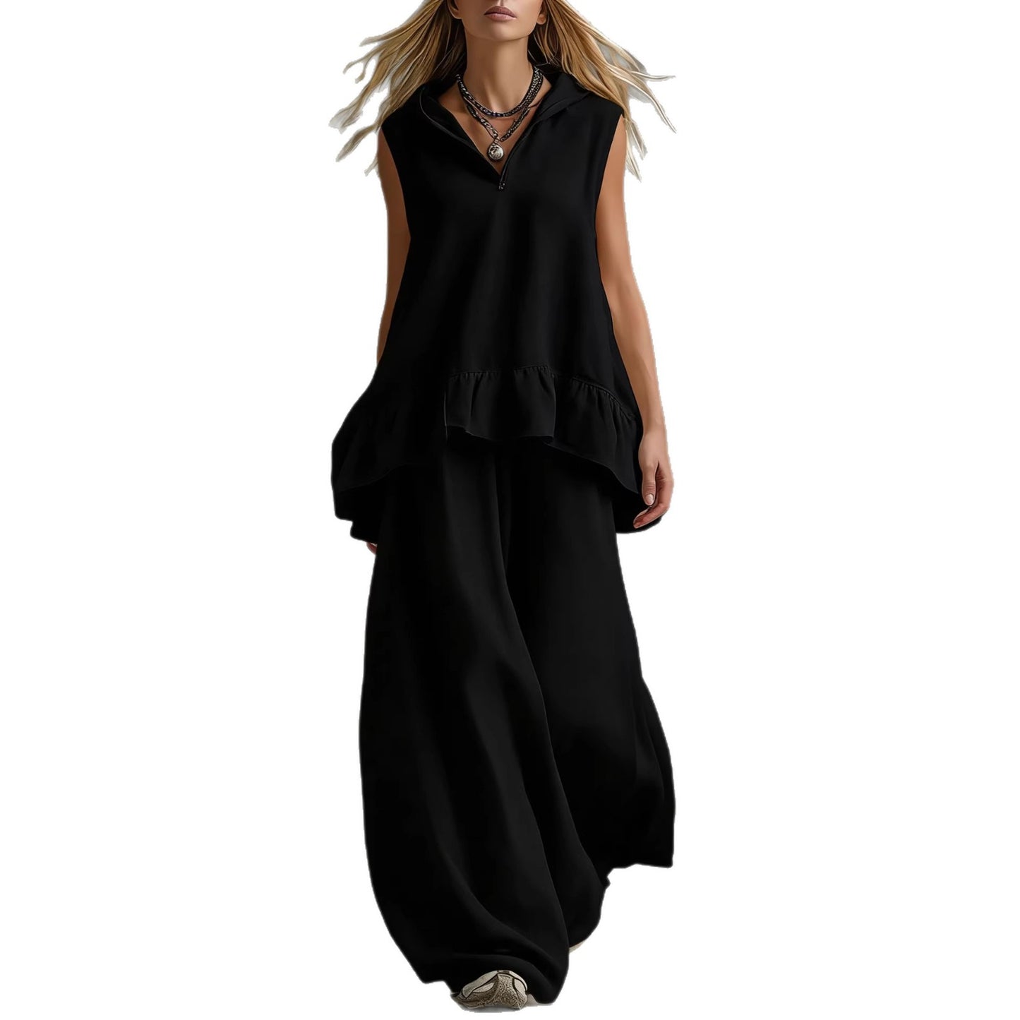 Sleeveless Top & Wide-Leg Pants Outfit