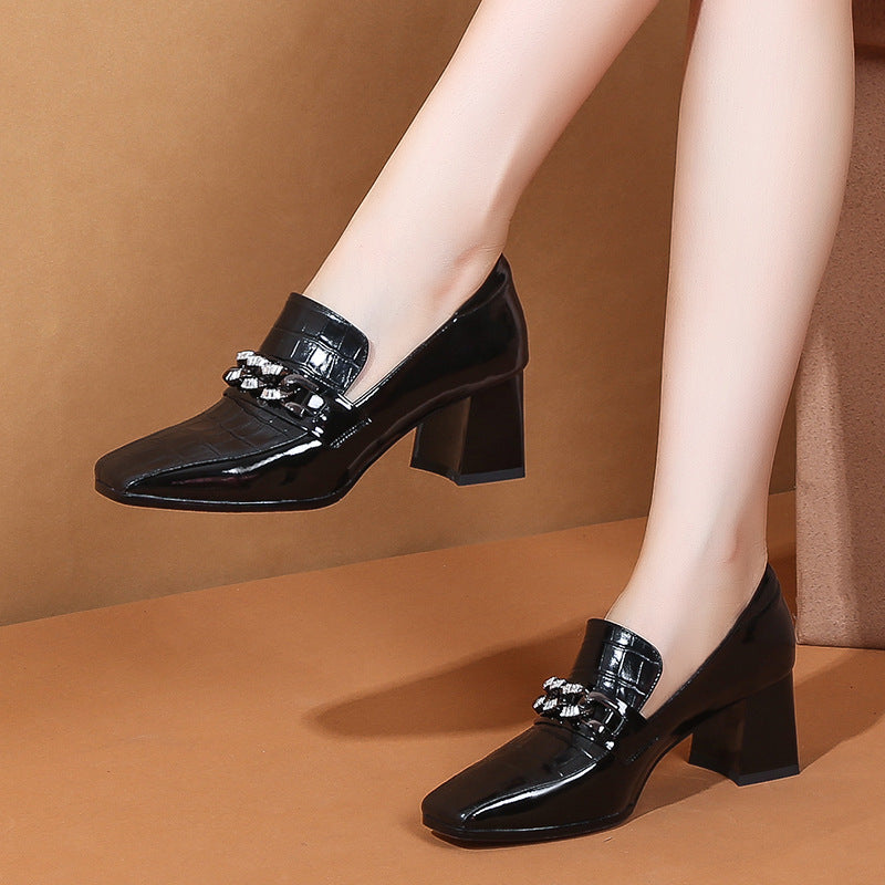 Thick-Heel Square-Toe Deep-Mouth Shoes