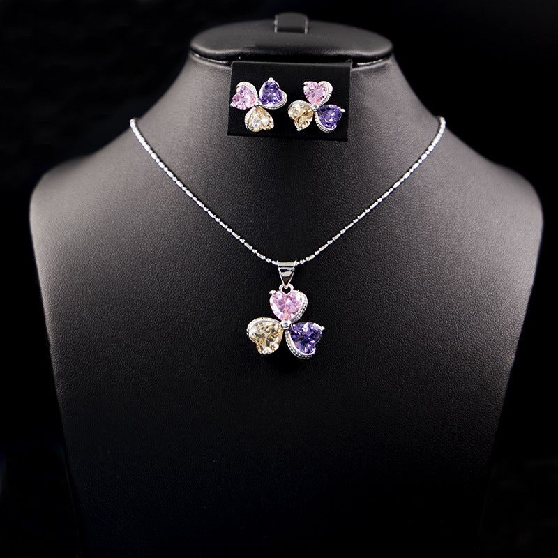 Clover Zircon Diamond Jewellery Set For Women